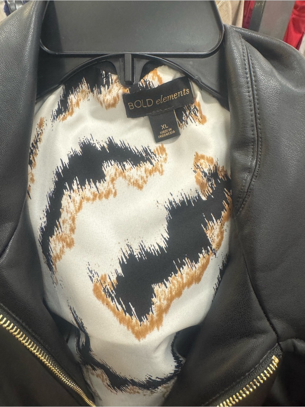 BOLD elements Black Faux Leather Jacket with Black and Tan Animal-Print Lining